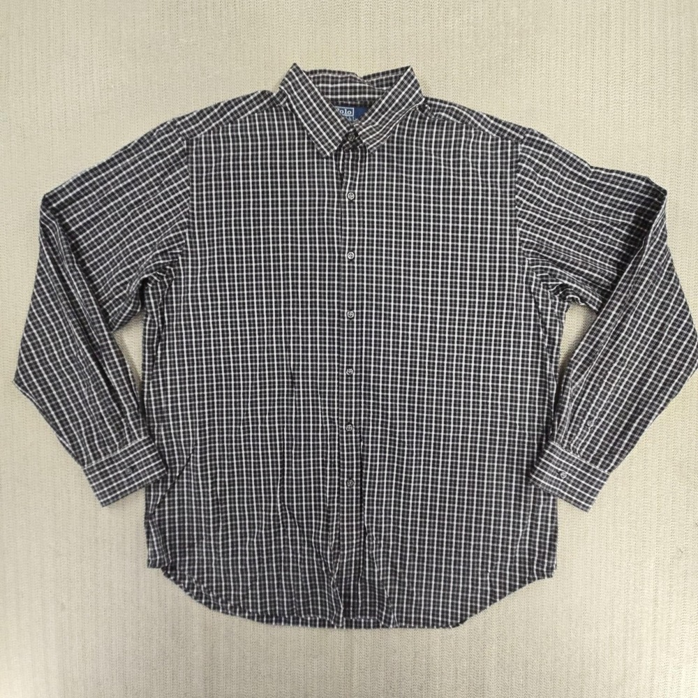Polo Ralph Lauren New Lowell Shirt Mens XL Black White Check Long Sleeve Preppy